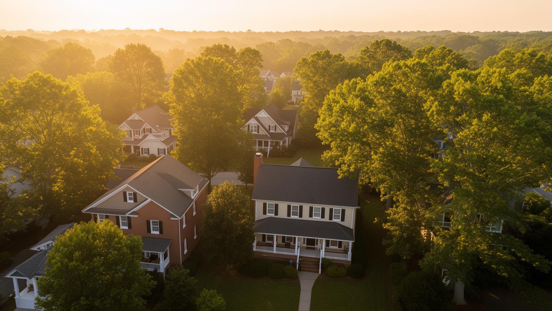North Carolina neighborhood at golden hour